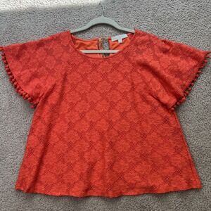 NWT Anthropologie Eri + Ali Orange Top Womens Short Sleeve Textured Knit Shirt